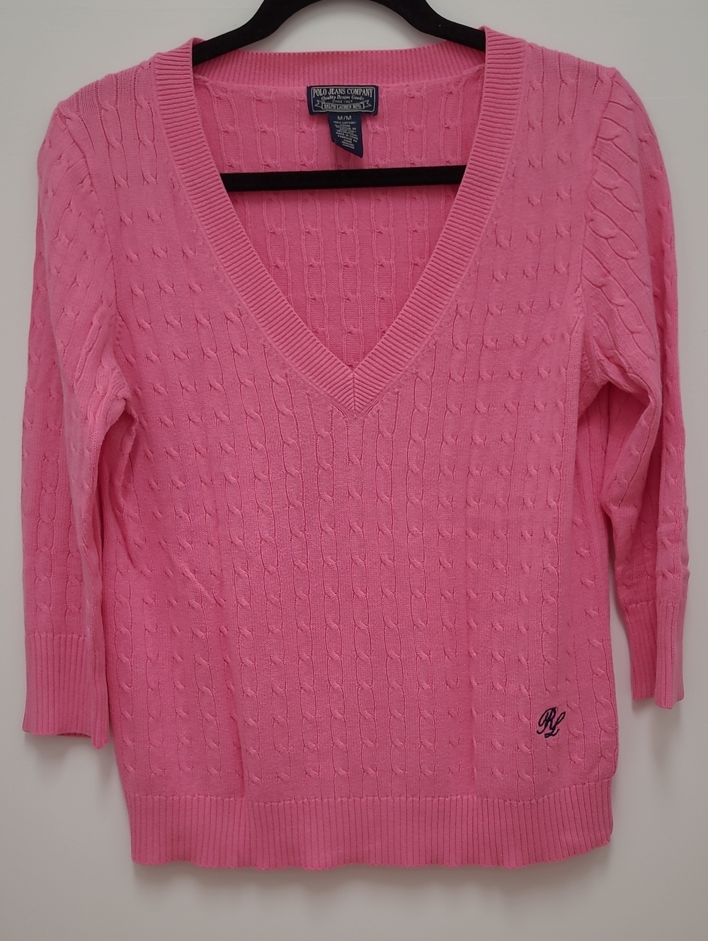 Ralph Lauren Pink Cable V-Neck Sweater